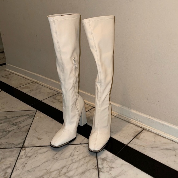 DollsKill White Tall Boots Faux Leather - Picture 2 of 3